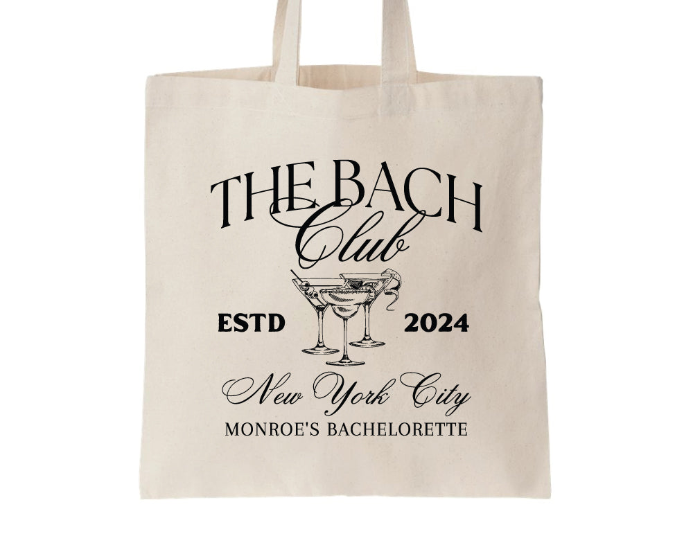 The Bach Club Cocktails Bachelorette Party Tote Bags
