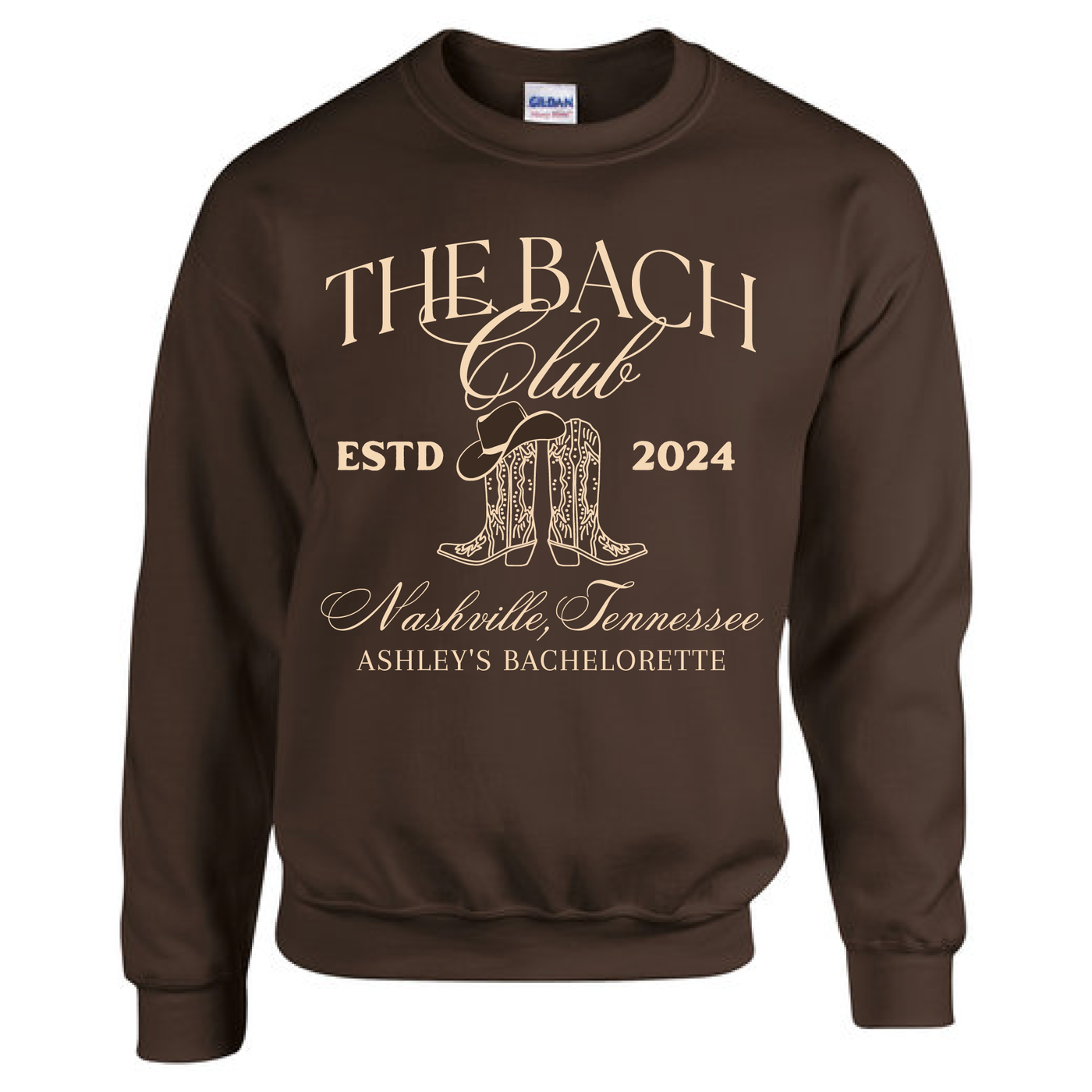 The Bach Social Club Boots and Cowgirl Hat Nashville (any destination) Bachelorette Party Sweatshirt
