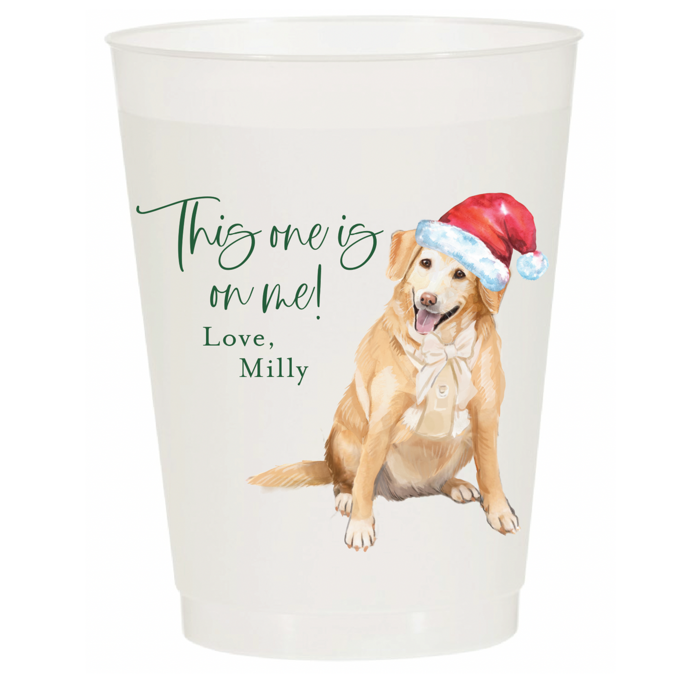 This One is On Me Santa Paws Watercolor Dog Frosted Cups