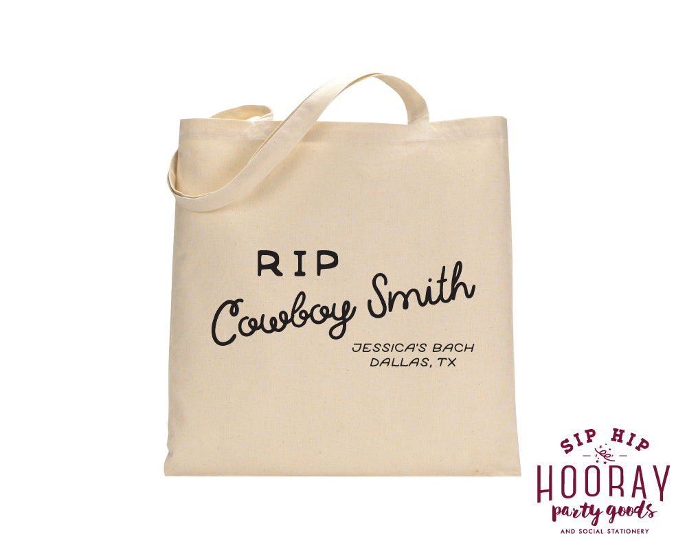 Custom RIP Cowboy Bachelorette Tote Bags