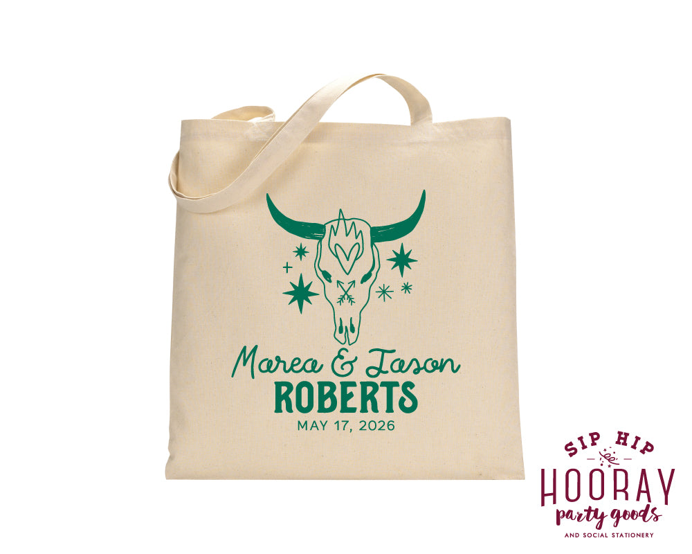 Custom Western Cow Skull Tote Bags