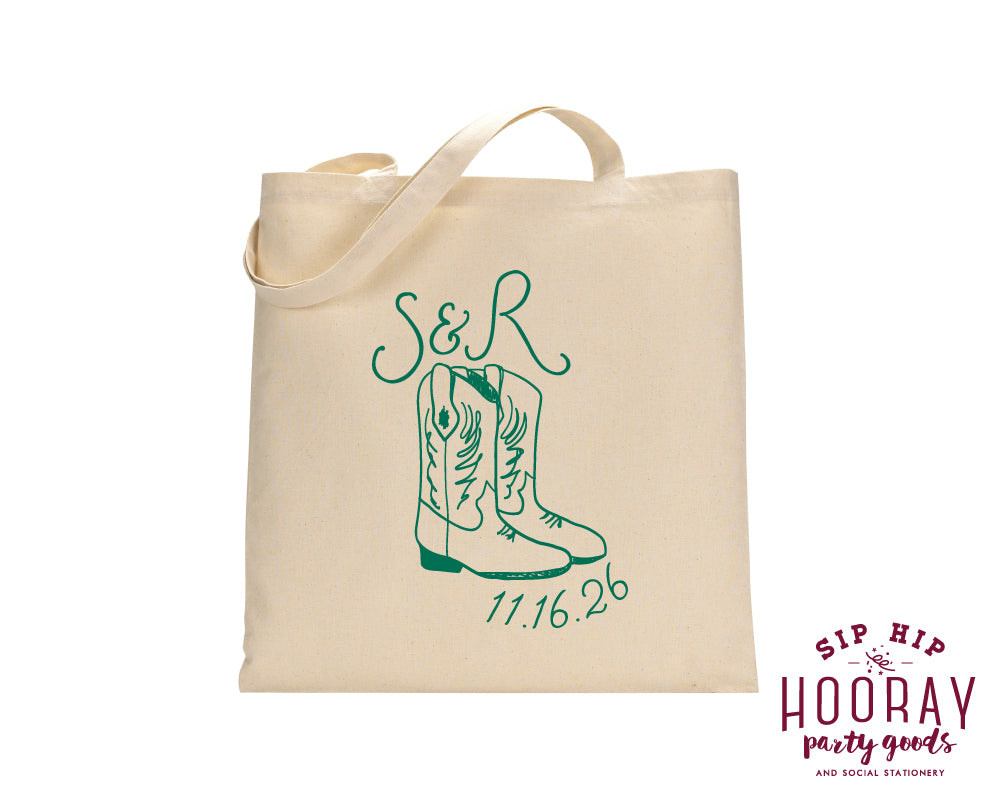 Western Boots Initials Tote Bags