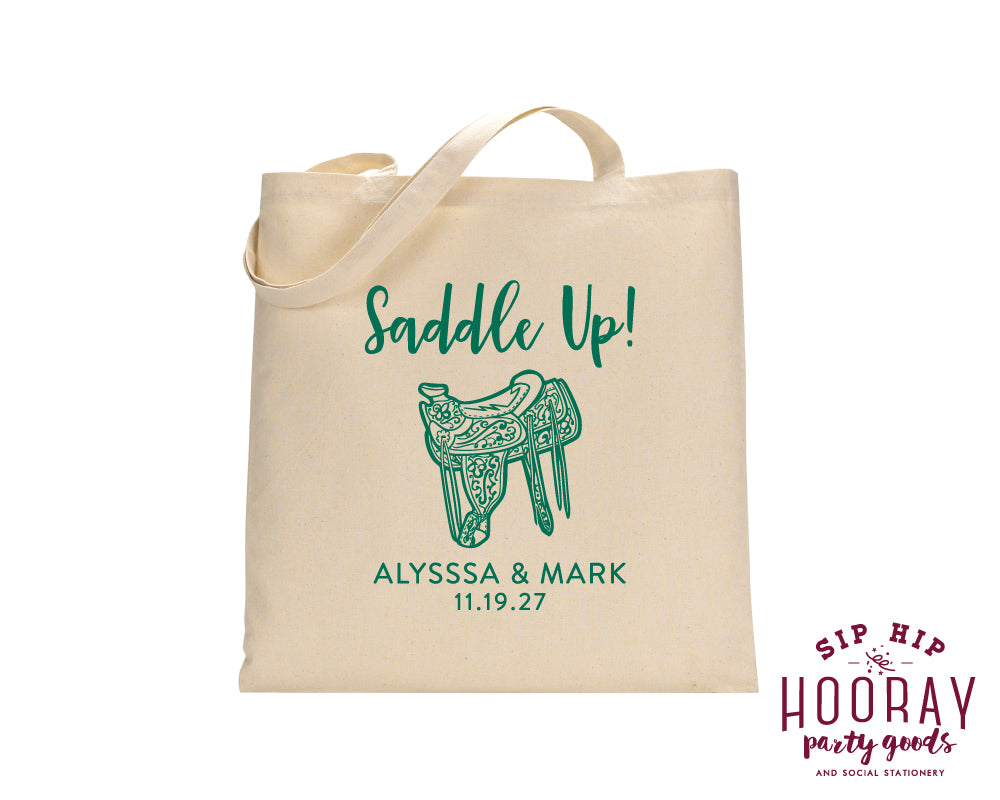 Western Wedding Saddle Up Tote Bags