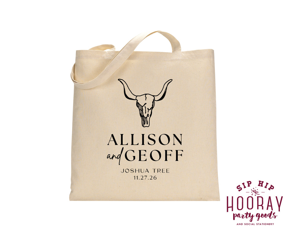 Rustic Western Cow Skull Wedding Tote Bags