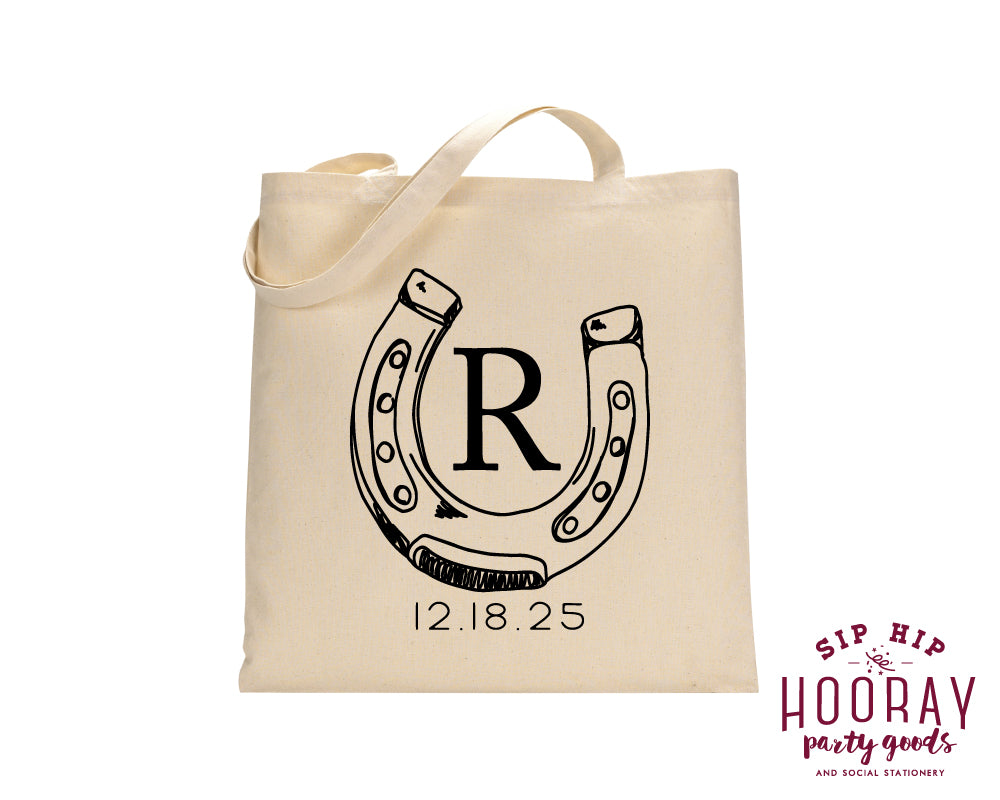 Western Horseshoe Initial Tote Bags