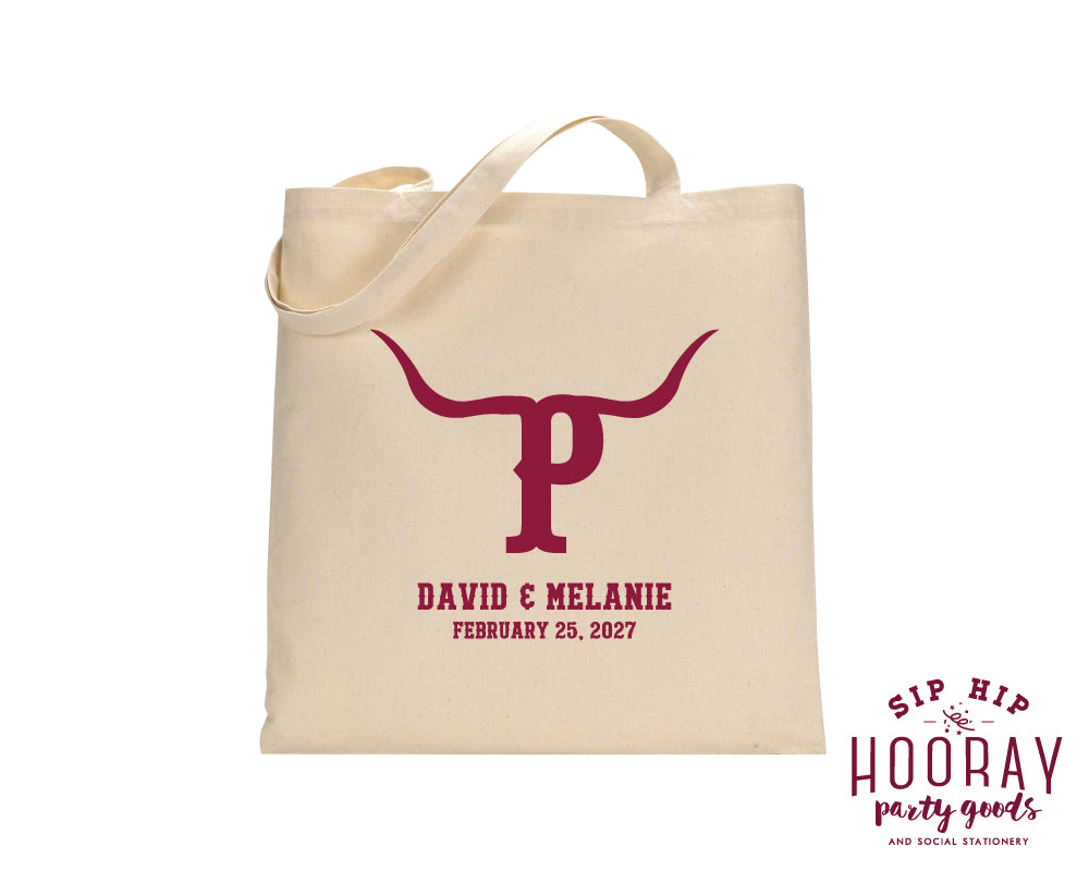 Western Longhorn Initial Tote Bags