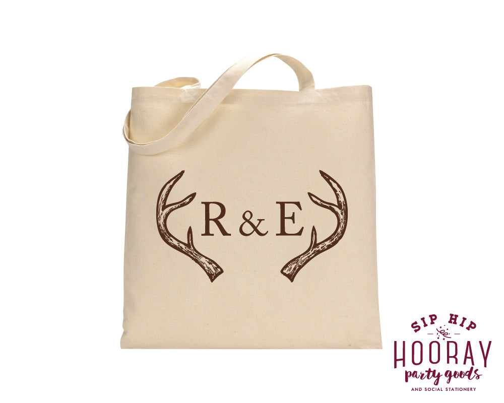 Custom Initial Antler Tote Bags