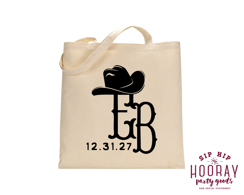 Western Cowboy Hat Initials Tote Bags