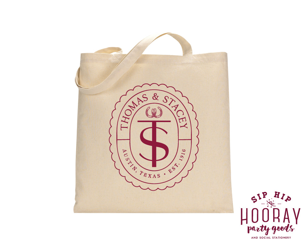Custom Western Wedding Crest Tote Bags