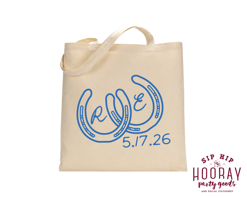 Western Horseshoe Initials Tote Bags
