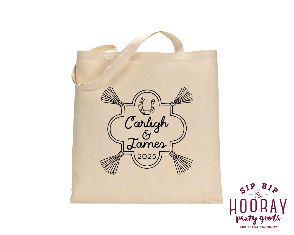 Personalized Western Wedding Horseshoe Tote Bags
