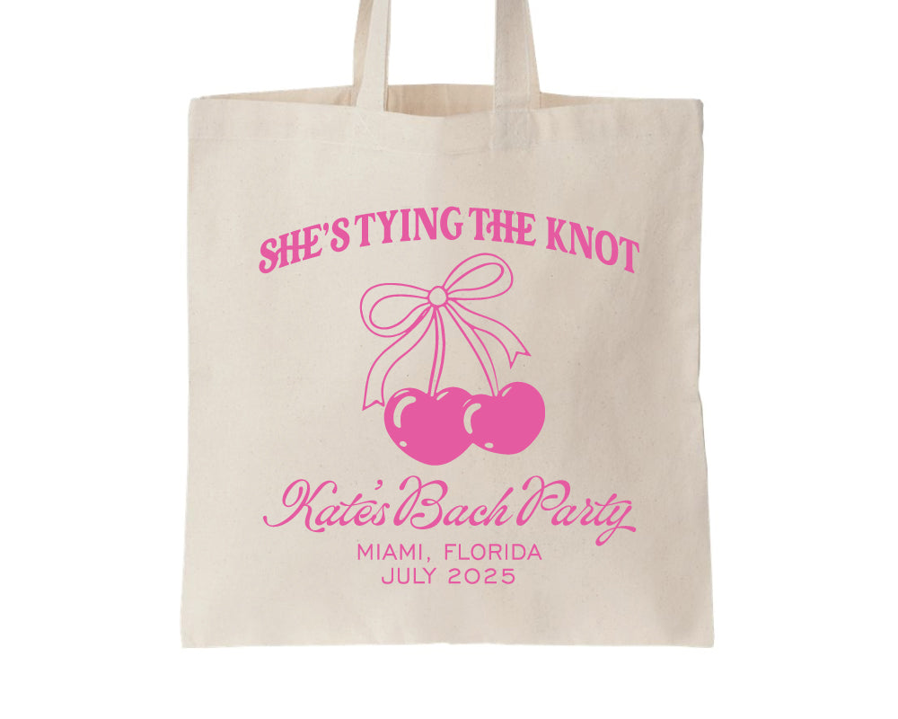 Tying The Knot Bow Cherry Hearts Bachelorette Party Tote Bags