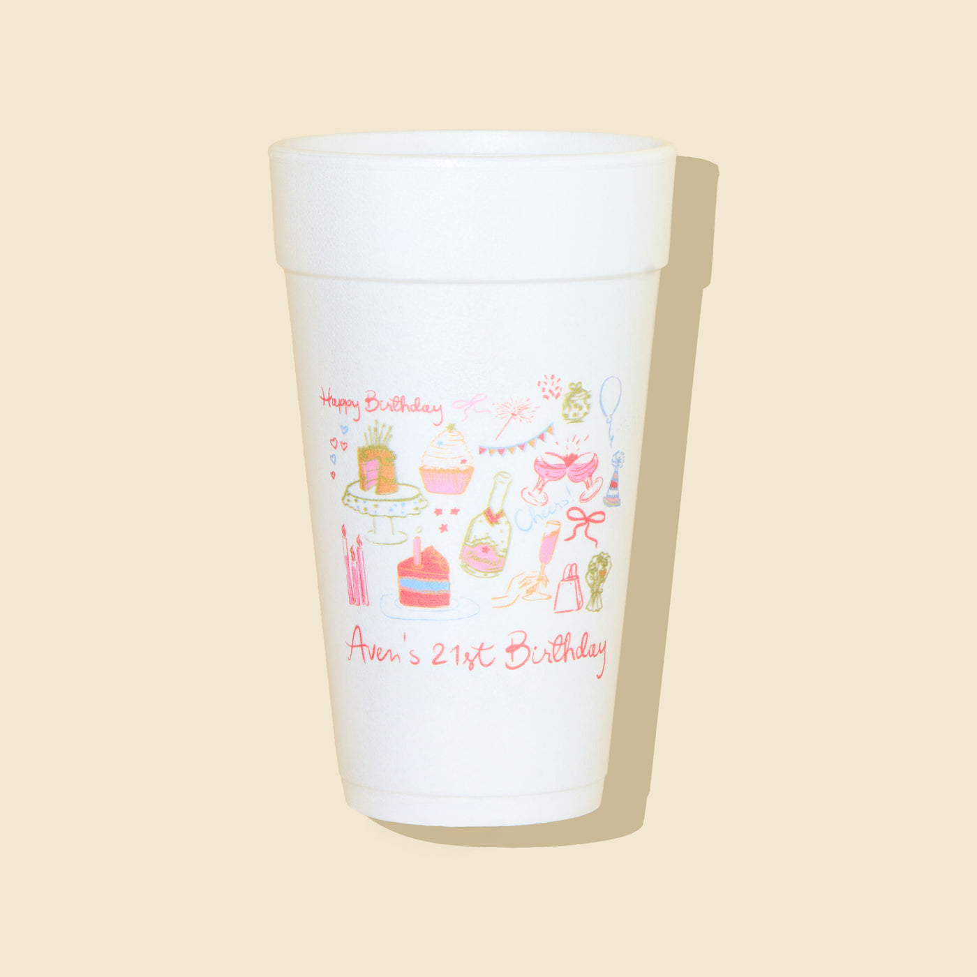 Watercolor Birthday Icons Custom Full Color Styrofoam Cups