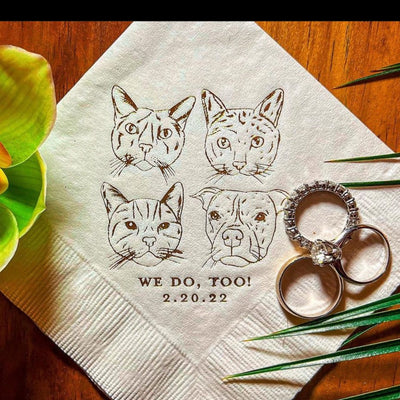 Cheers! Dog Drawing Pet Portrait Wedding Beverage Napkins