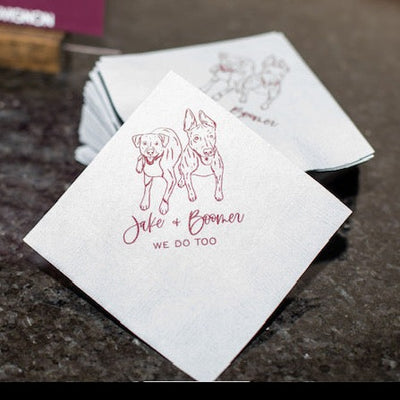 Cheers! Dog Drawing Pet Portrait Wedding Beverage Napkins