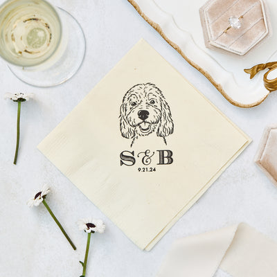 Dog Pet Sketch Wedding Cocktail Napkins