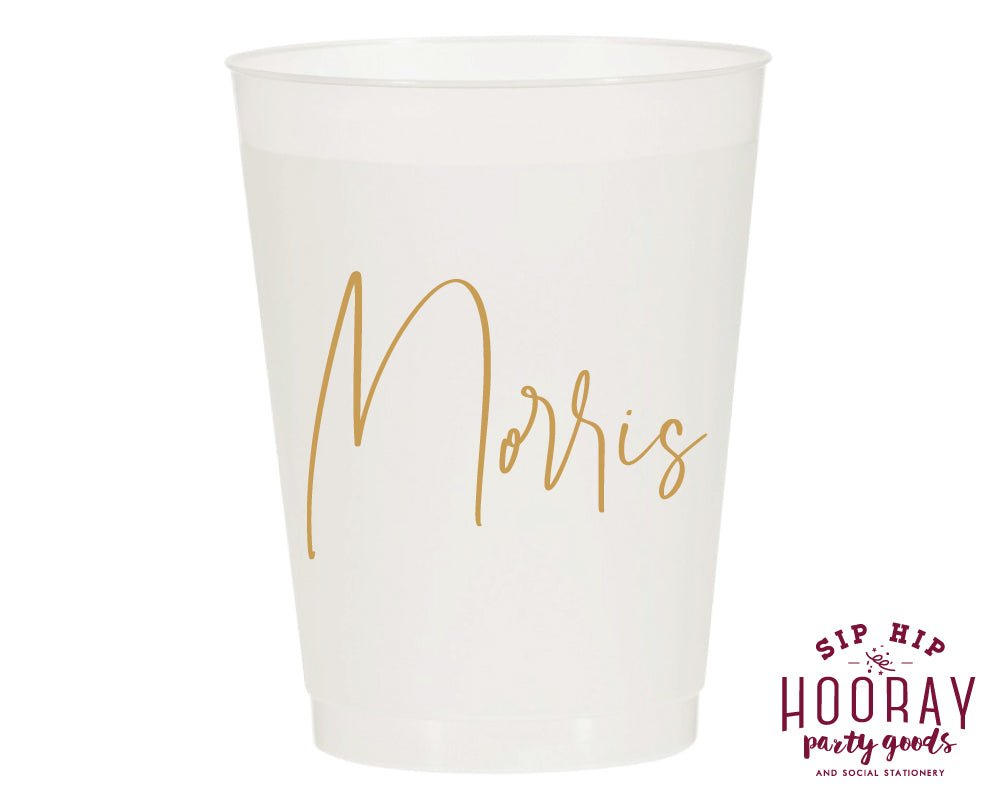 Scripted Cups Elegant Script Last Name Frosted Cups – SipHipHooray