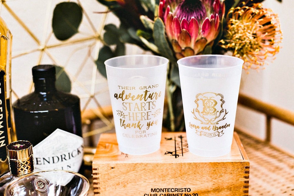Custom Duogram Adventure Wedding Frosted Cups