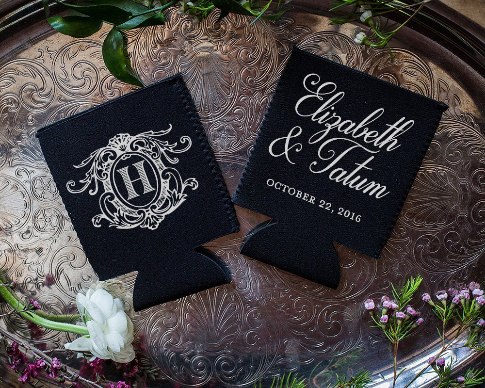 Elegant Monogrammed Wedding Neoprene Can Coolers #1663