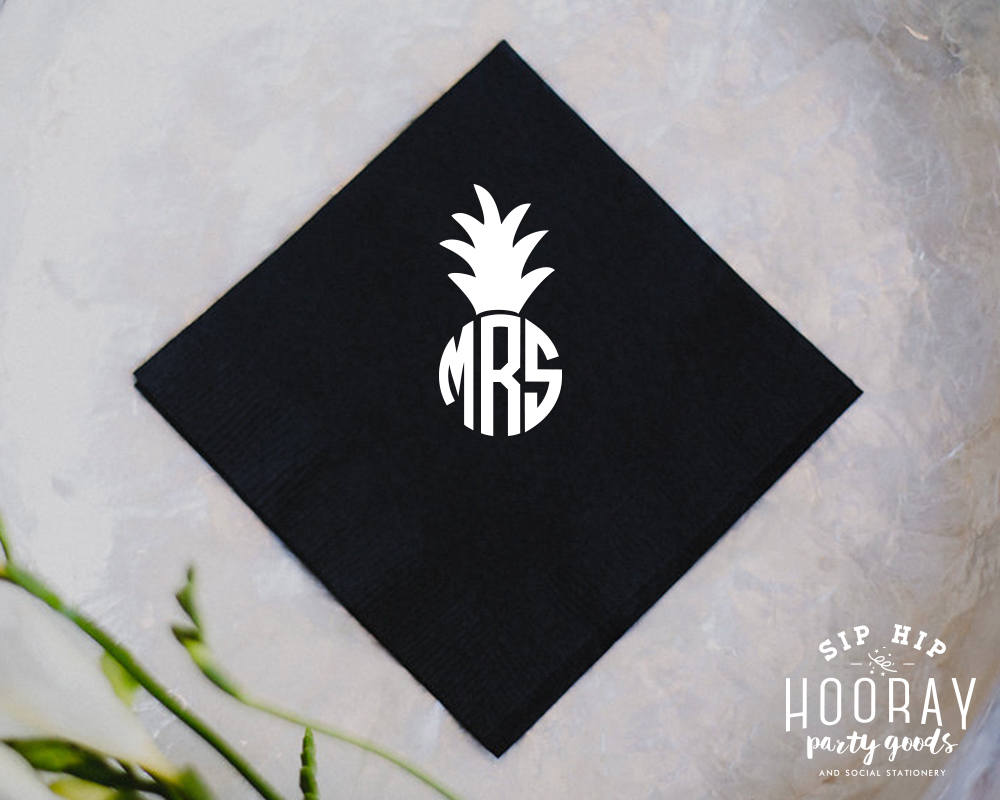 Custom Pineapple Monogram Beverage Napkins #1443