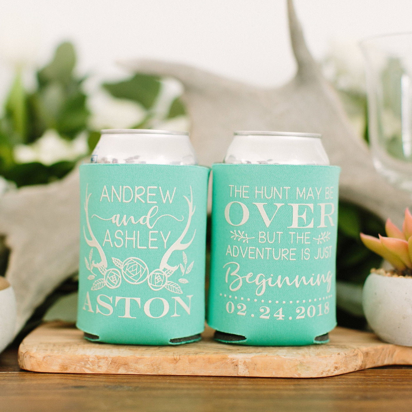 The Hunt is Over Rustic Wedding Can Coolers #1915