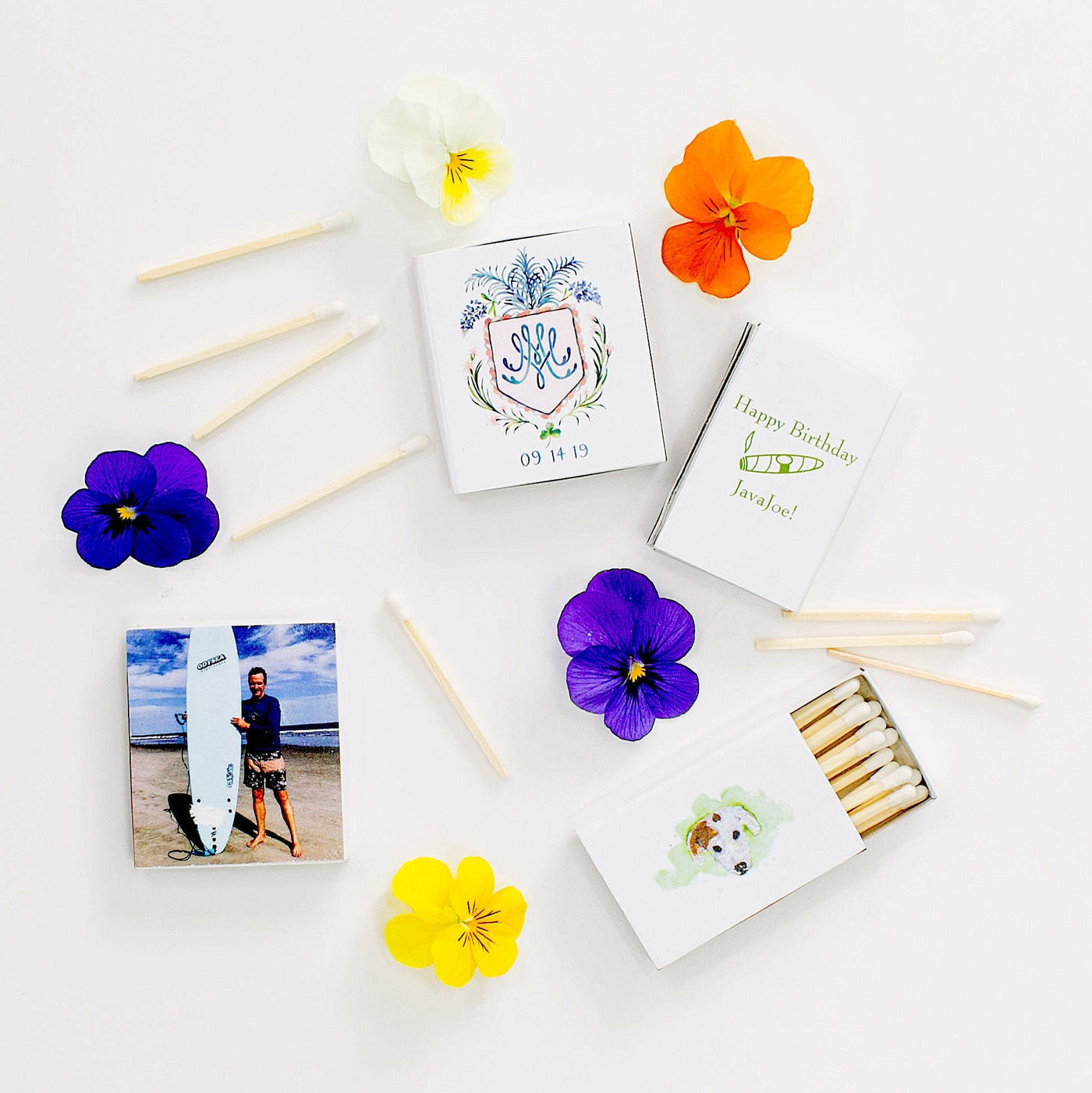 Wedding Crest Matchboxes, Custom Full Color Matches, Multi Color Watercolor Match Boxes, Monogram Matches