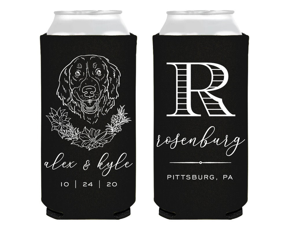 Pet Portrait Monogram Foam Slim Can Coolers  #0142