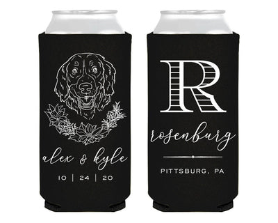 Pet Portrait Monogram Foam Slim Can Coolers  #0142