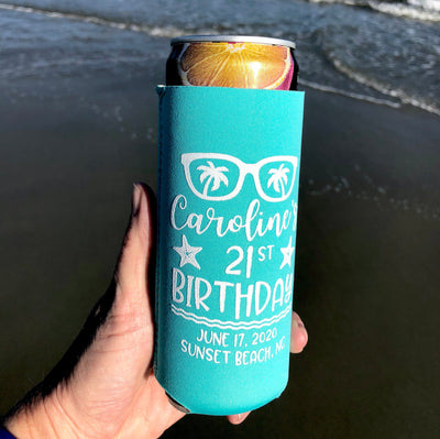 Happy Birthday Slim Can Cooler Birthday Favor