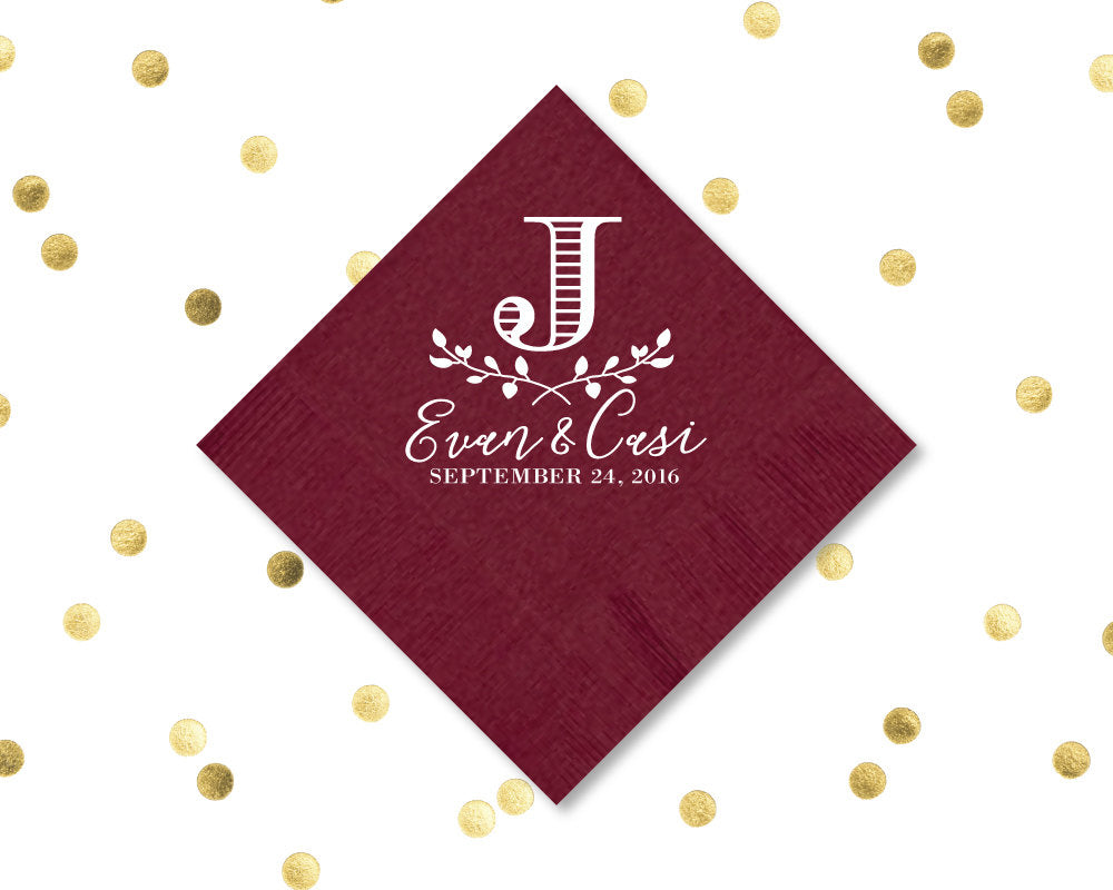 Floral Wreath Monogrammed Beverage Napkins 1409