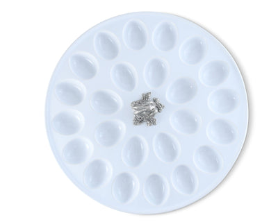 Deviled Egg Tray with Pewter Standing Rabbit