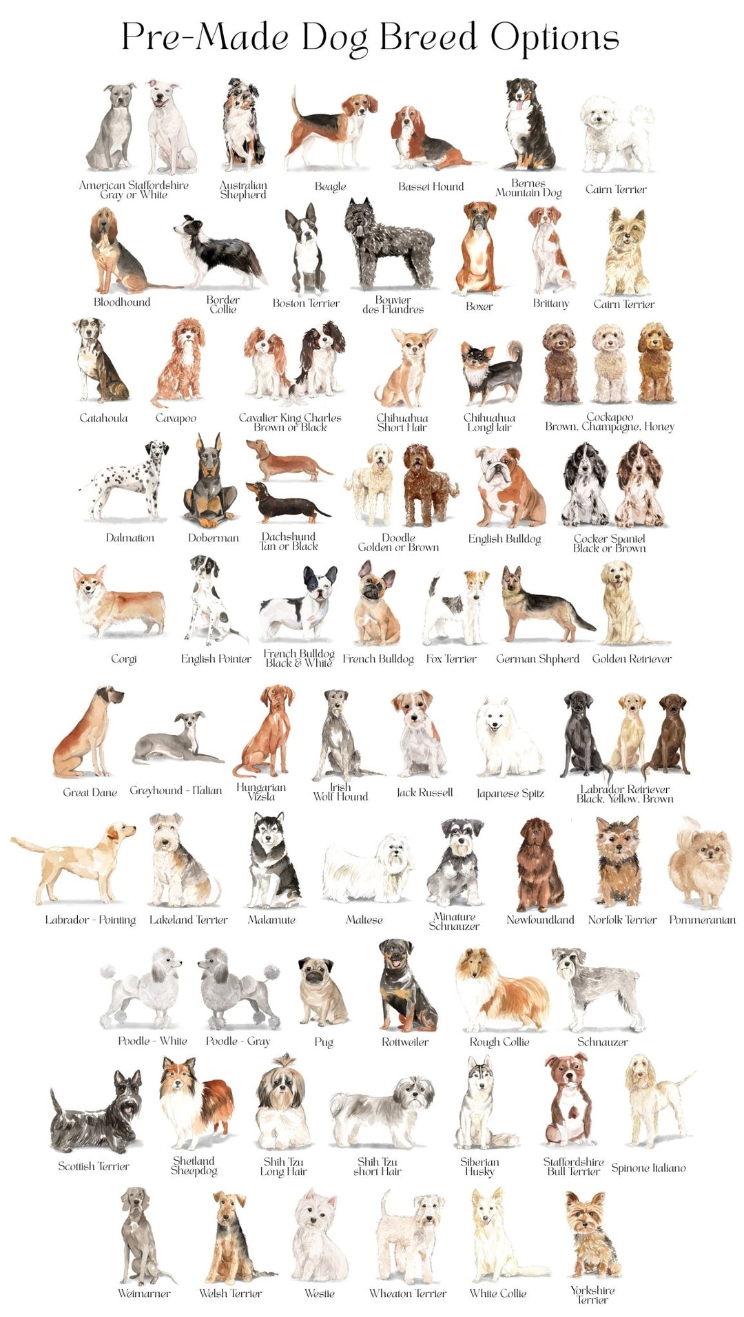 Watercolor Dogs Full Color Wedding Can Coolers (65+ Breeds to