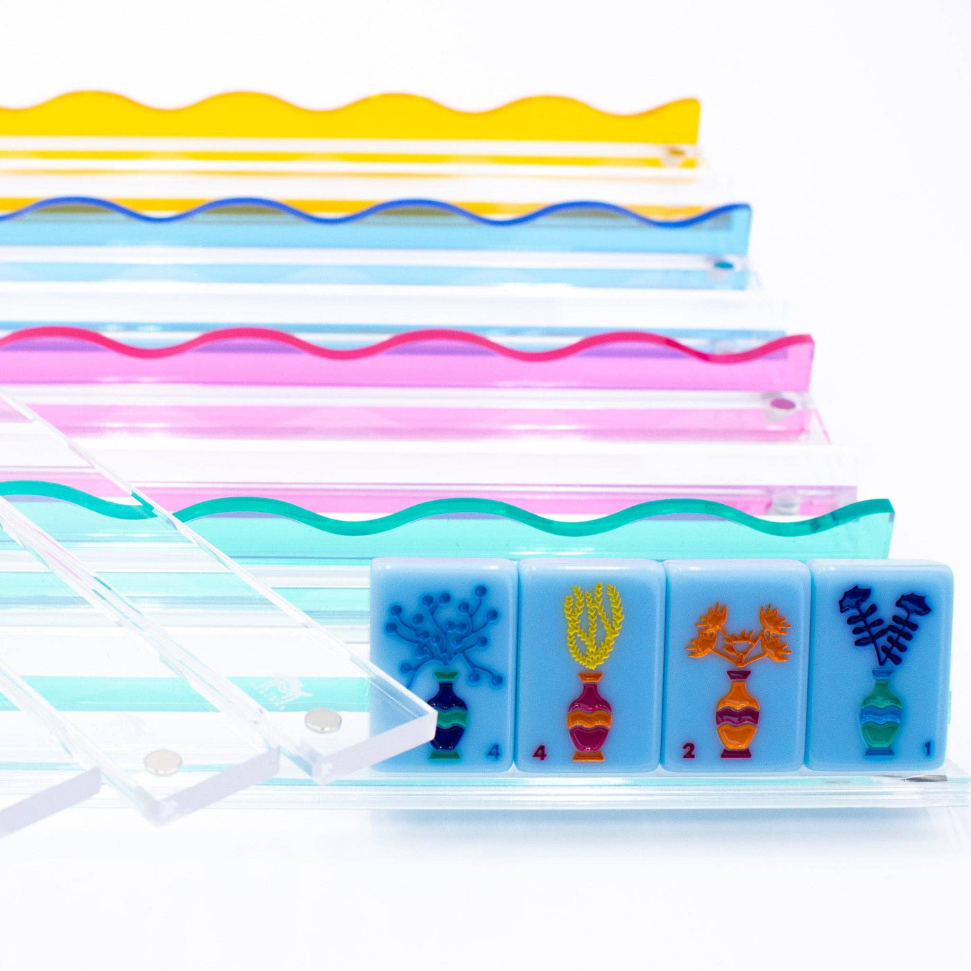 Blue Mahjong Rack Wavy Acrylic Mahjong Racks | Magnetic Pushers: Blue – SipHipHooray