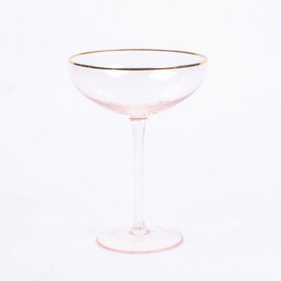 Gold Rimmed Pink Coupe Glass