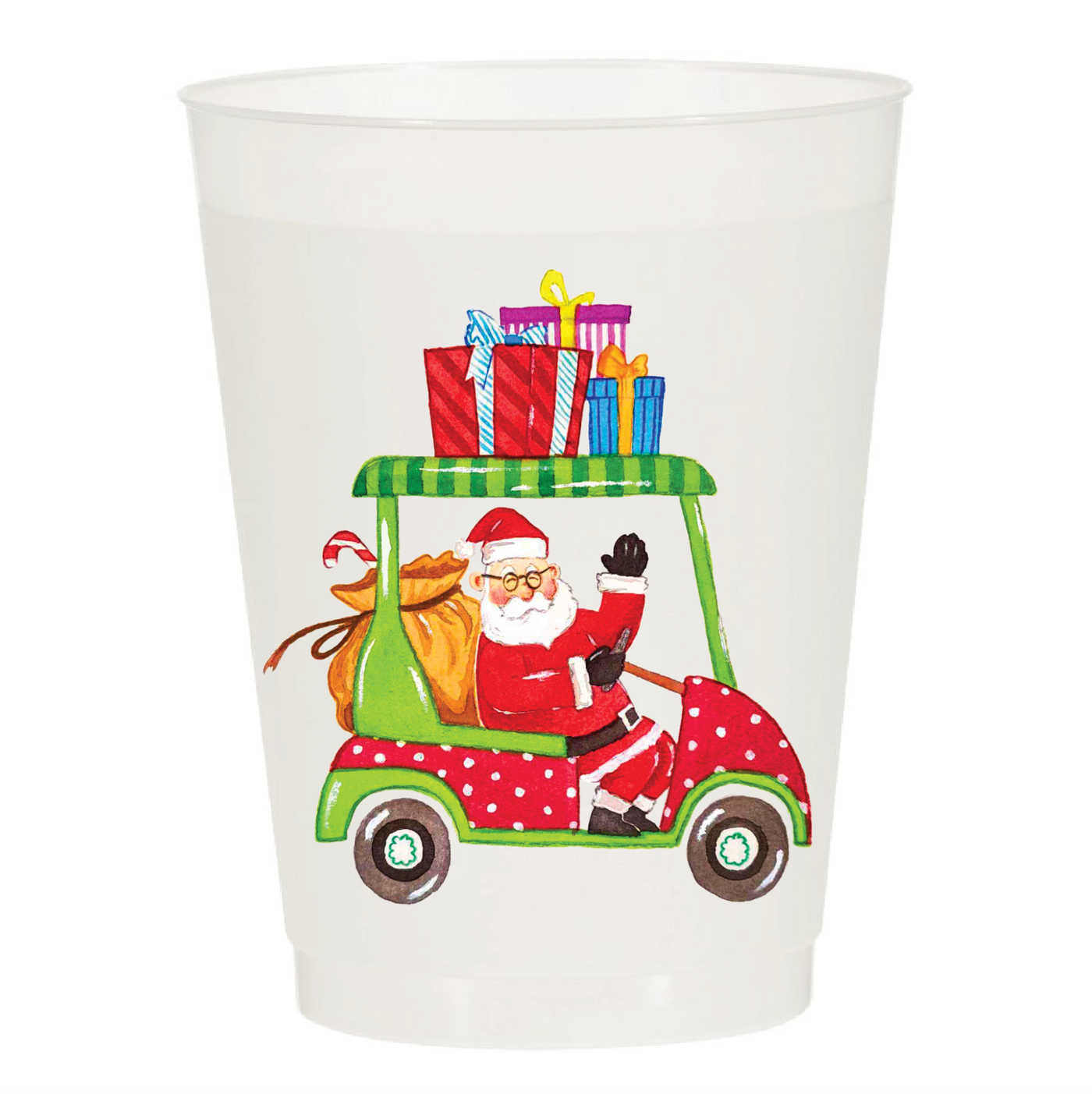 Golf Cart Santa Frosted Cups - Christmas