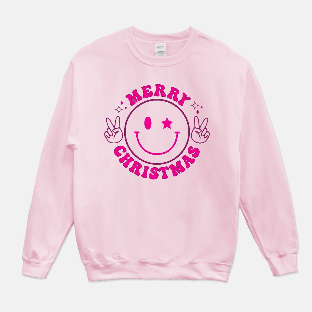 Merry Christmas Smiley Face Unisex Crew Neck Sweatshirt