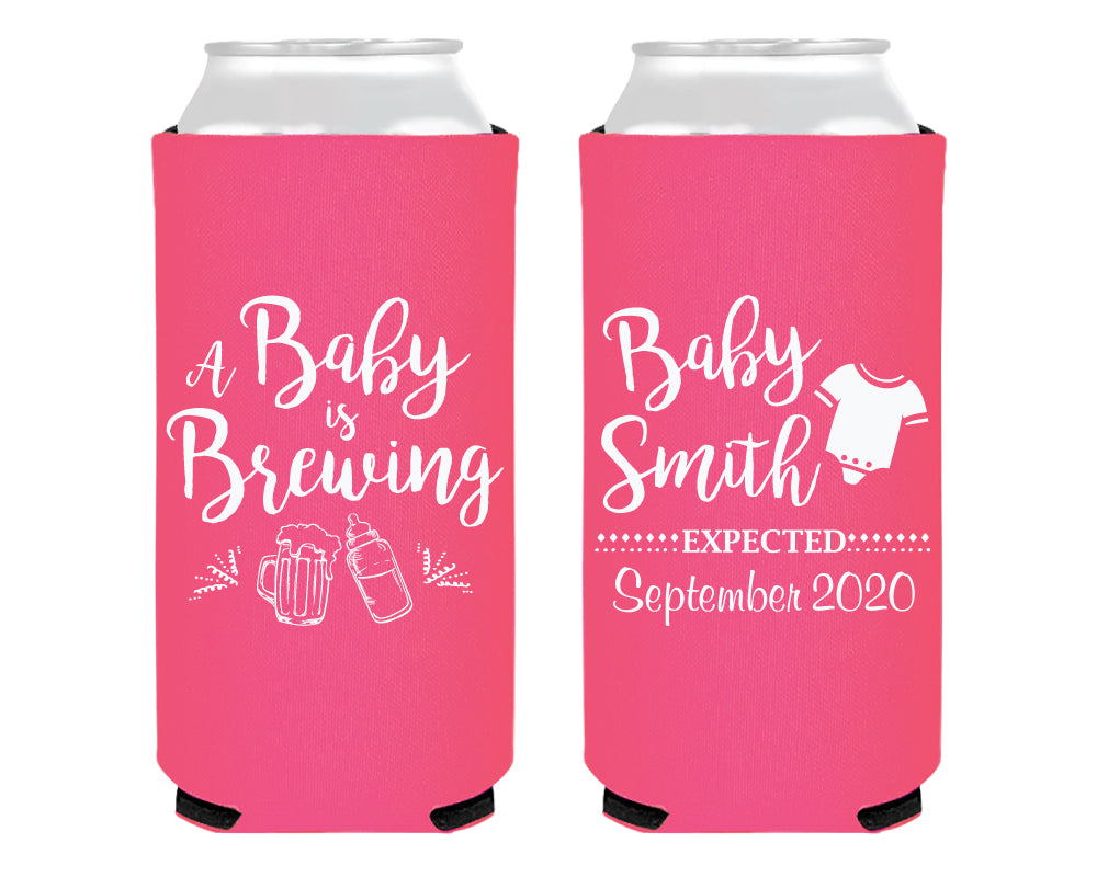 A Baby is Brewing Bottle, Beer and Onesie Foam Slim Can Cooler