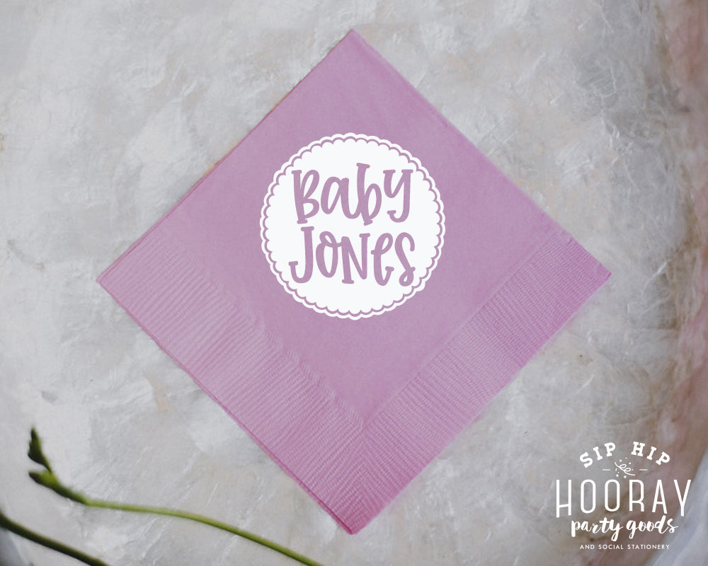 Circle with Script Baby Shower Cocktail Napkin