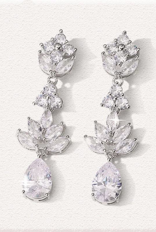 Alice CZ Drop Earrings 14K White Gold Plaited