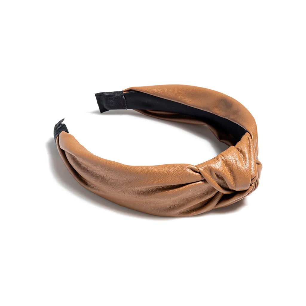 KNOTTED FAUX LEATHER HEADBAND, BROWN