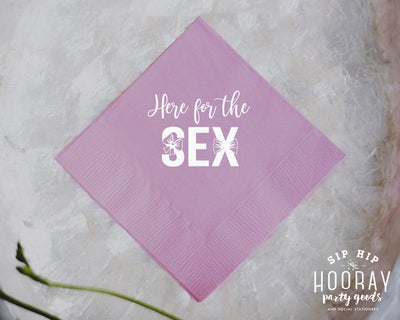 Here For The Sex Bow and Bow Tie Gender Reveal Cocktail Napkin