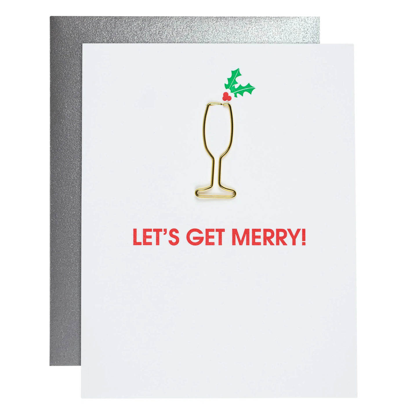 LET'S GET MERRY COCKTAIL PAPER CLIP LETTERPRESS CARD