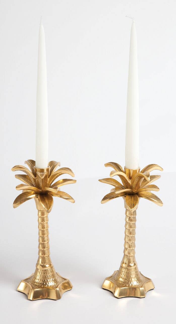 Gold Palm Leaf Candle Holders - Set 2