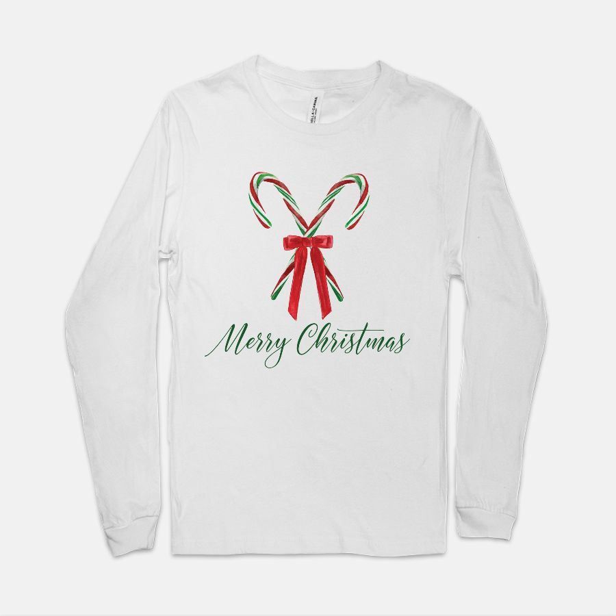 Merry Christmas Candy Canes Bella Canvas Unisex Jersey Long Sleeve Tee
