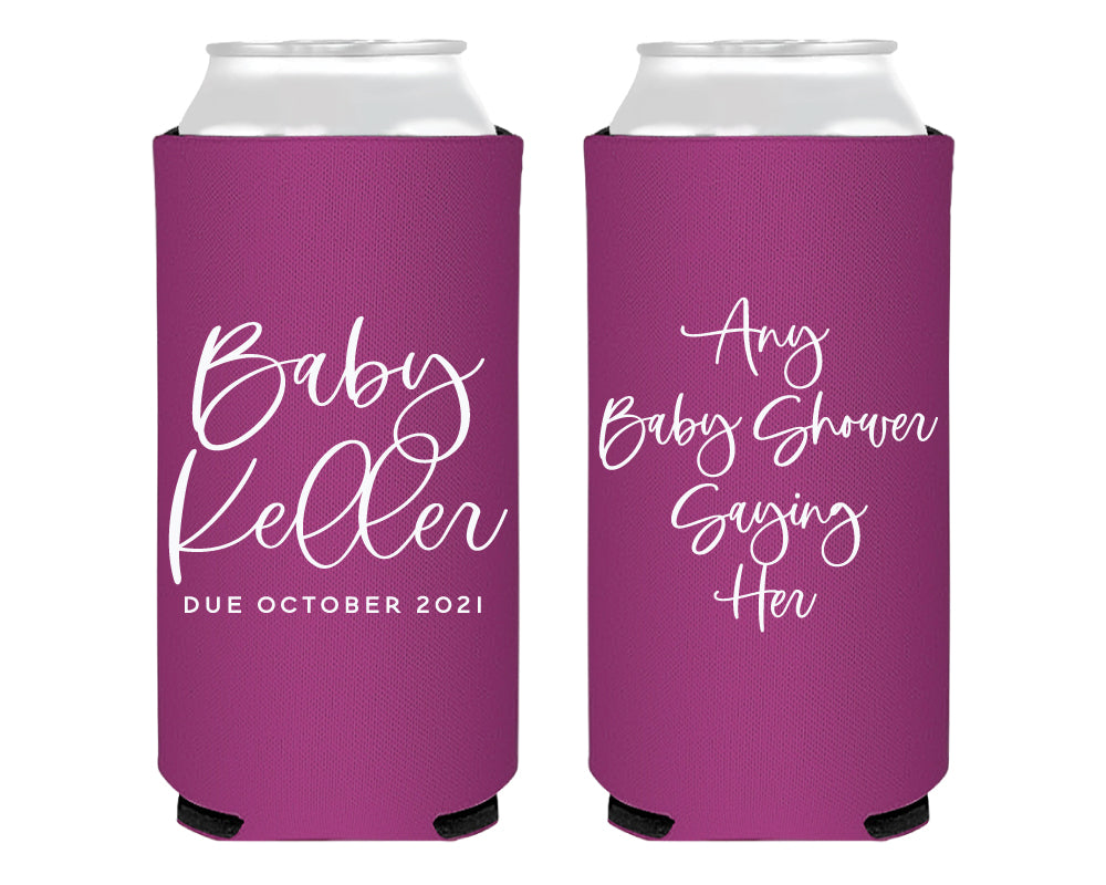 Modern Simple Script Any Saying Custom Baby Shower Foam Slim Can Cooler