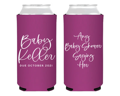 Modern Simple Script Any Saying Custom Baby Shower Foam Slim Can Cooler