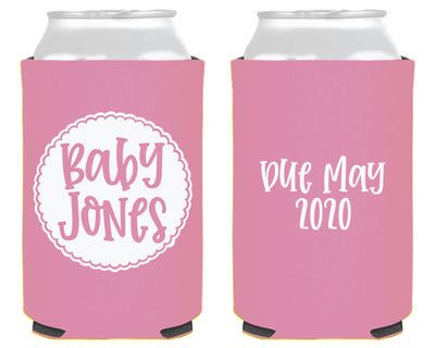 Circle with Script Baby Shower Neoprene Can Cooler