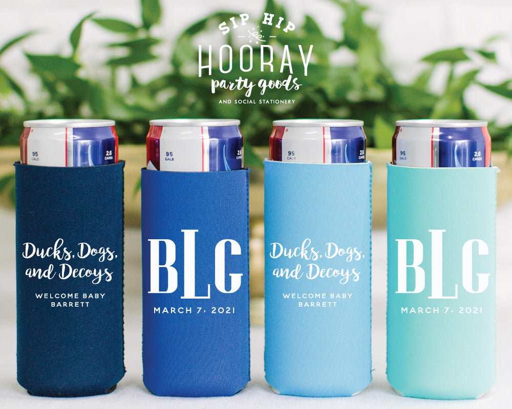 Ducks Dogs Decoys Baby Shower Neoprene Slim Can Cooler