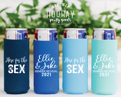 Here For The Sex Bow and Bow Tie Gender Reveal Neoprene Slim Can Cooler