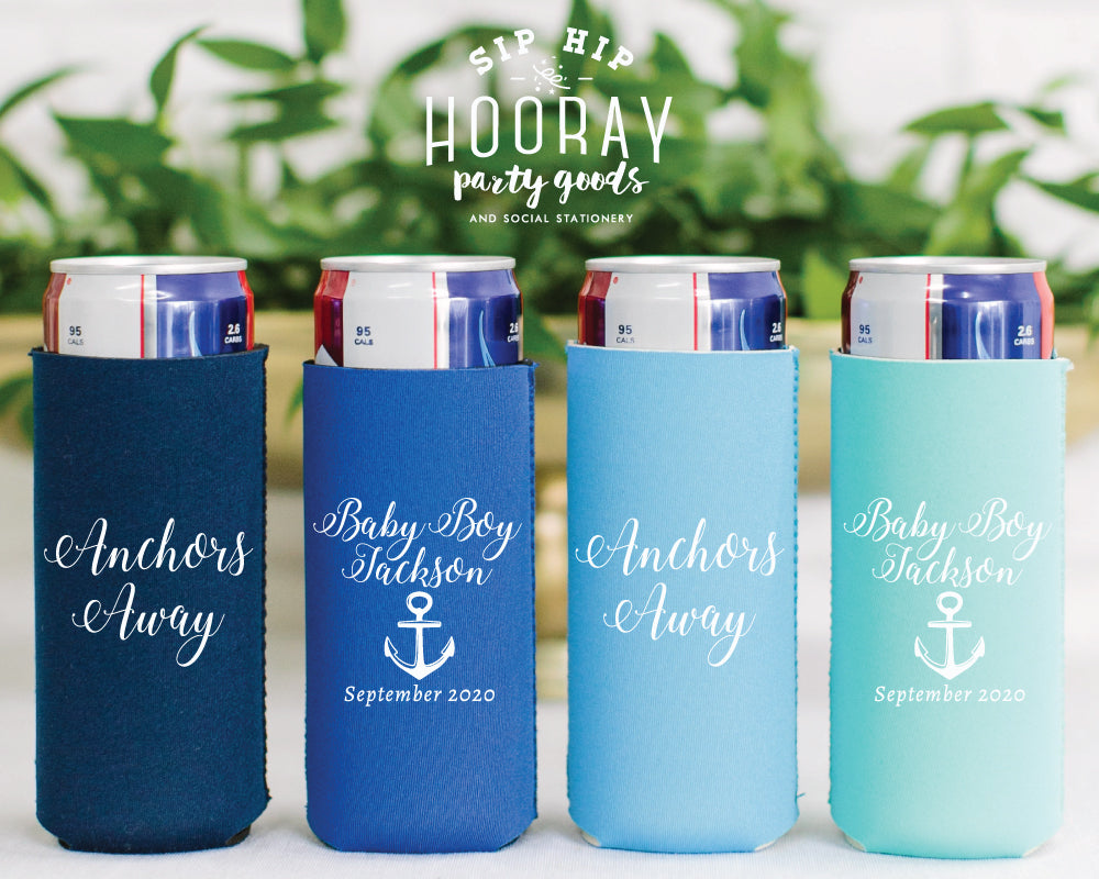 Anchors Away Anchor Baby Shower Neoprene Slim Can Cooler